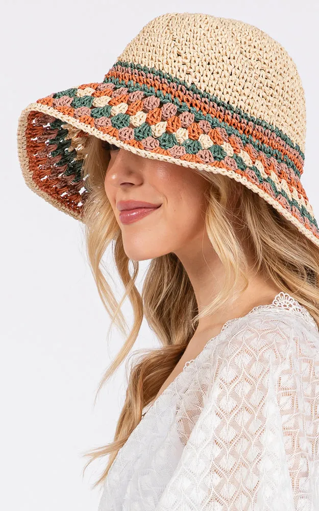 MH0212 MULTI COLOR STRAW BUCKET HAT