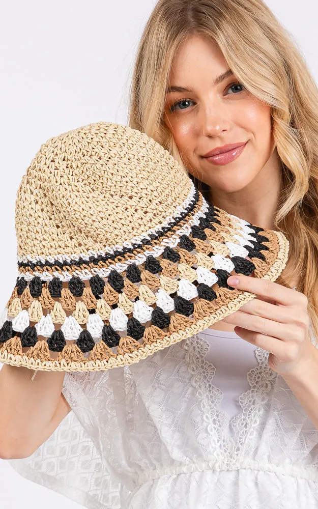 MH0212 MULTI COLOR STRAW BUCKET HAT