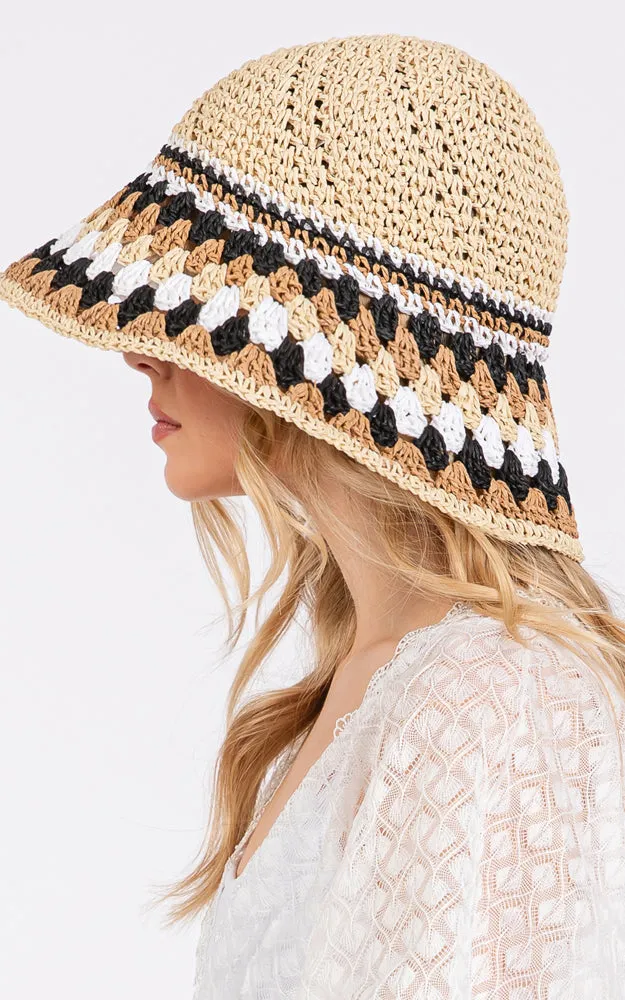 MH0212 MULTI COLOR STRAW BUCKET HAT