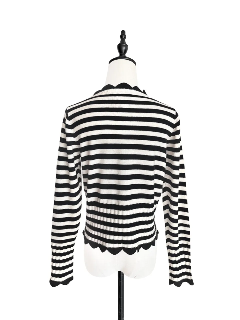 Mono Stripe Scalloped Cashmere & Wool Cropped Cardigan