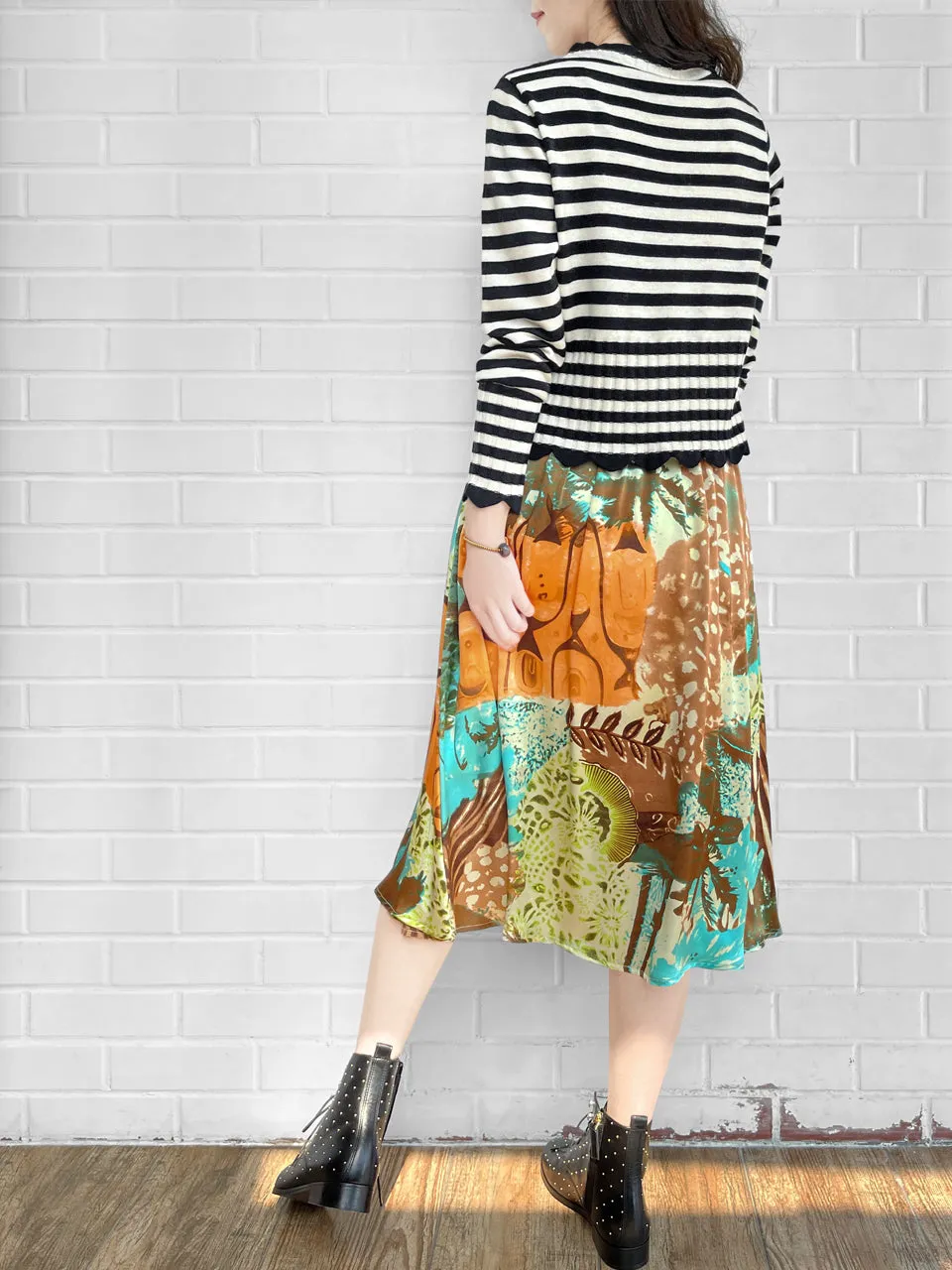 Mono Stripe Scalloped Cashmere & Wool Cropped Cardigan