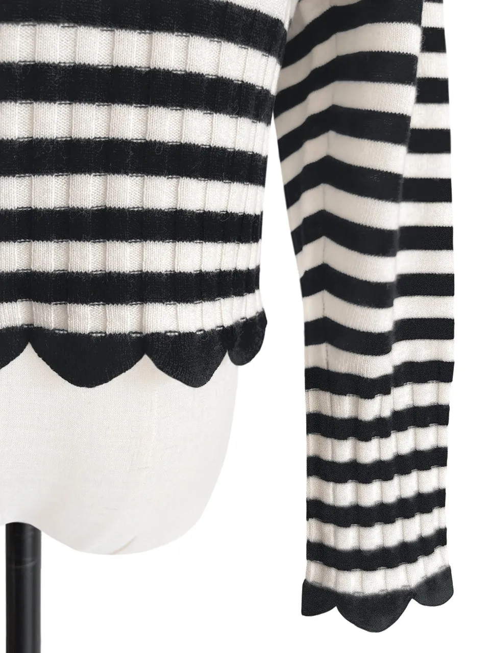 Mono Stripe Scalloped Cashmere & Wool Cropped Cardigan