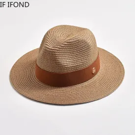New Summer Straw Hats for Women Men Panama Travel Beach Sun Hat Ribbon Decoration Elegant Luxury Jazz Hat