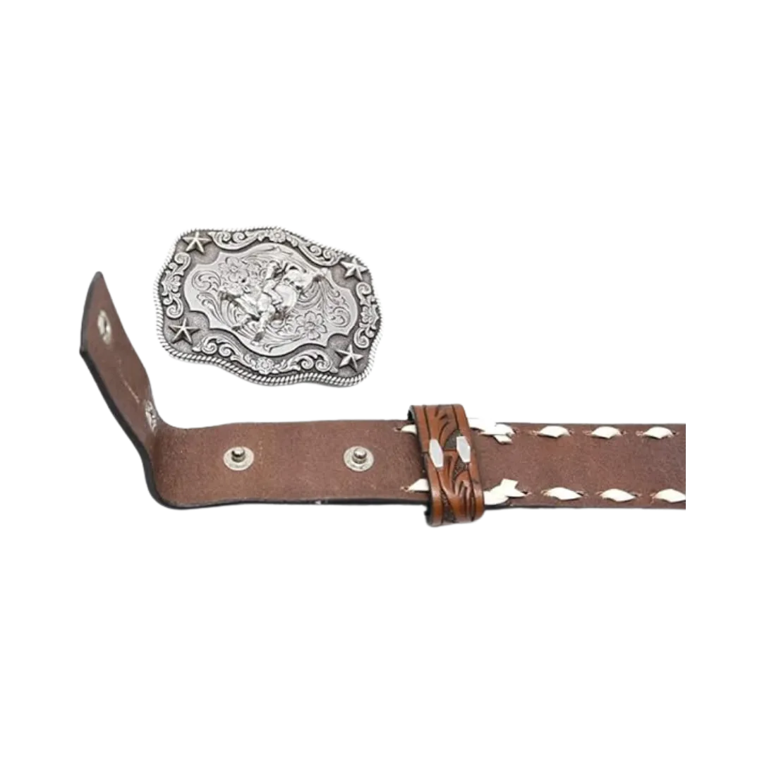 Nocona Boys Floral Embossed Bull Rider Buckle Lacing Belt