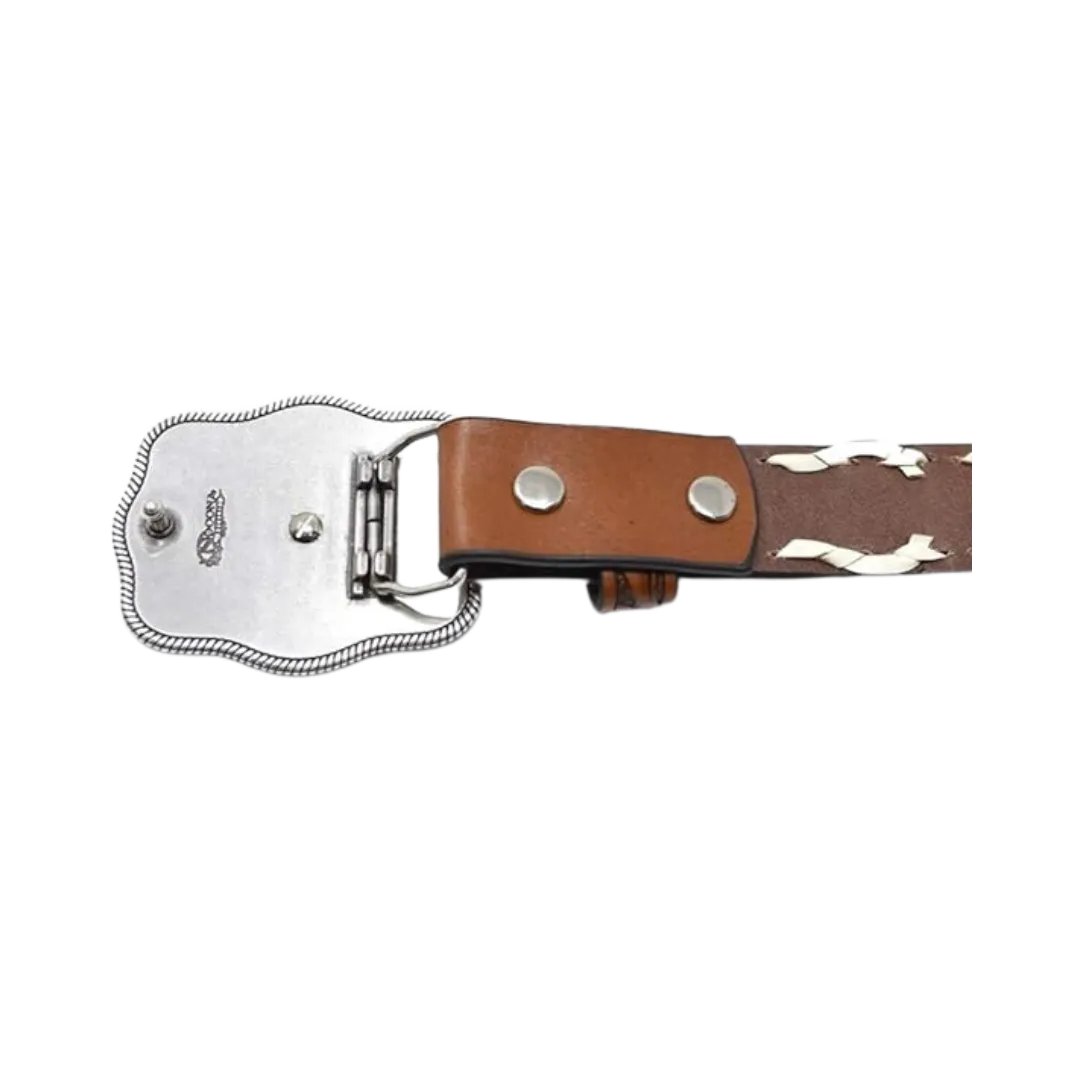 Nocona Boys Floral Embossed Bull Rider Buckle Lacing Belt