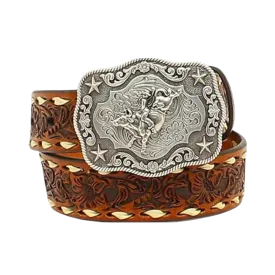 Nocona Boys Floral Embossed Bull Rider Buckle Lacing Belt