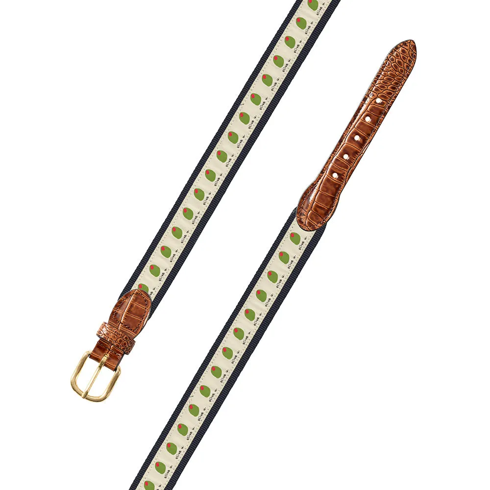 Olive U on Navy Bespoken Motif Leather Tab Belt