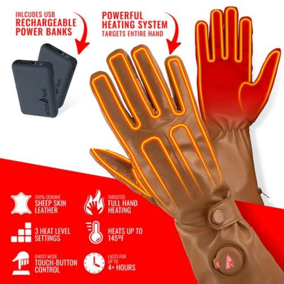 Open Box ActionHeat 5V Men's Battery Heated Leather Dress Glove