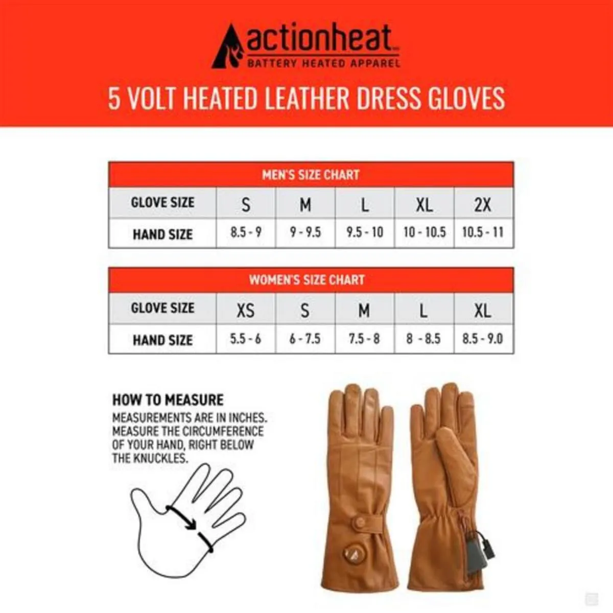 Open Box ActionHeat 5V Men's Battery Heated Leather Dress Glove