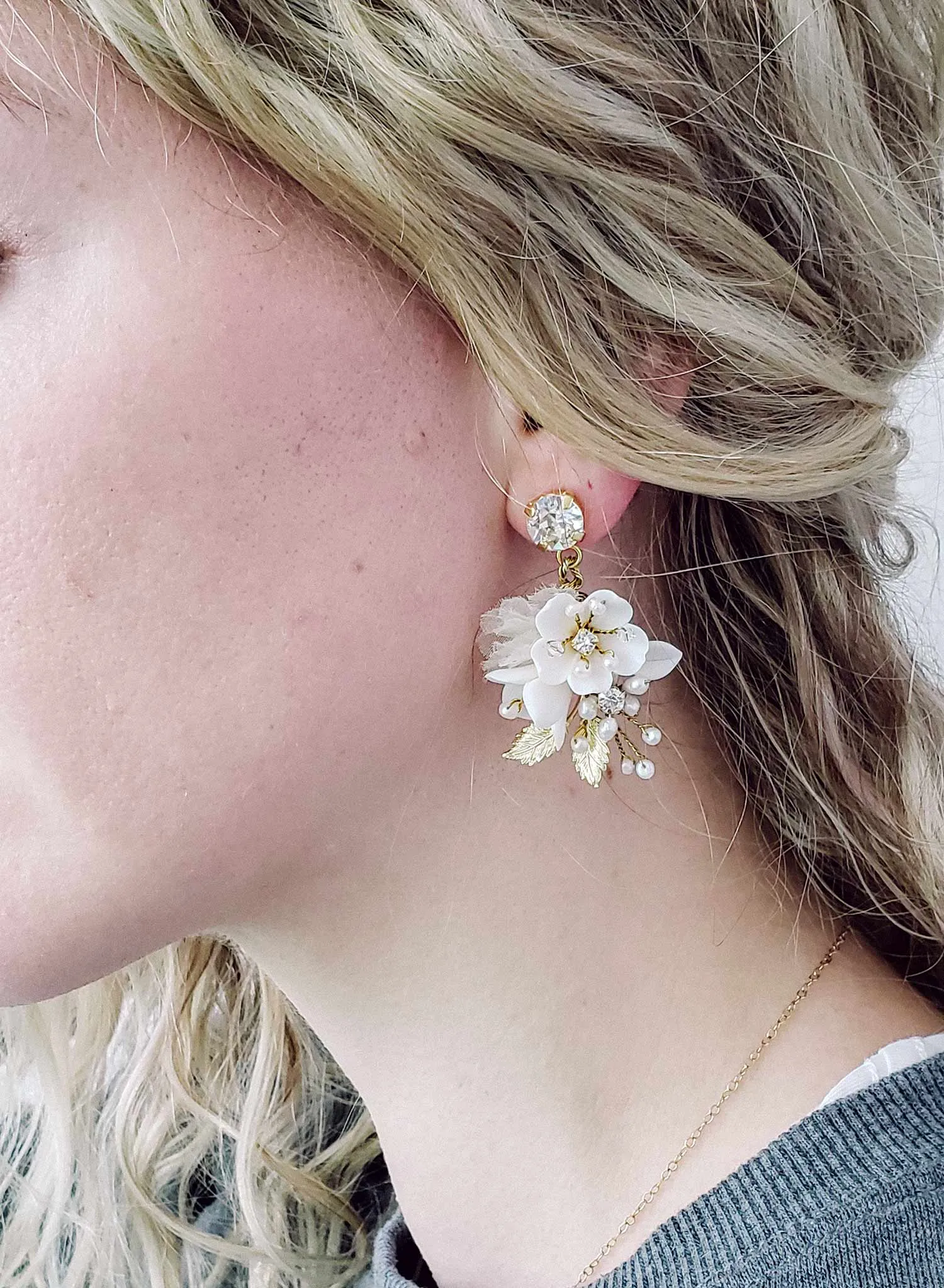 Petite floral and crystal bridal earrings - Style #2100