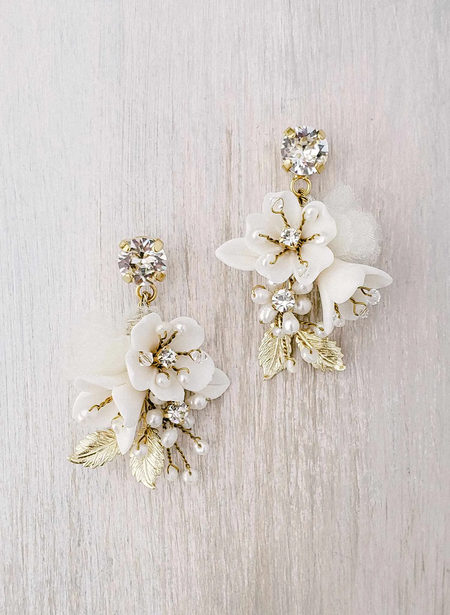 Petite floral and crystal bridal earrings - Style #2100