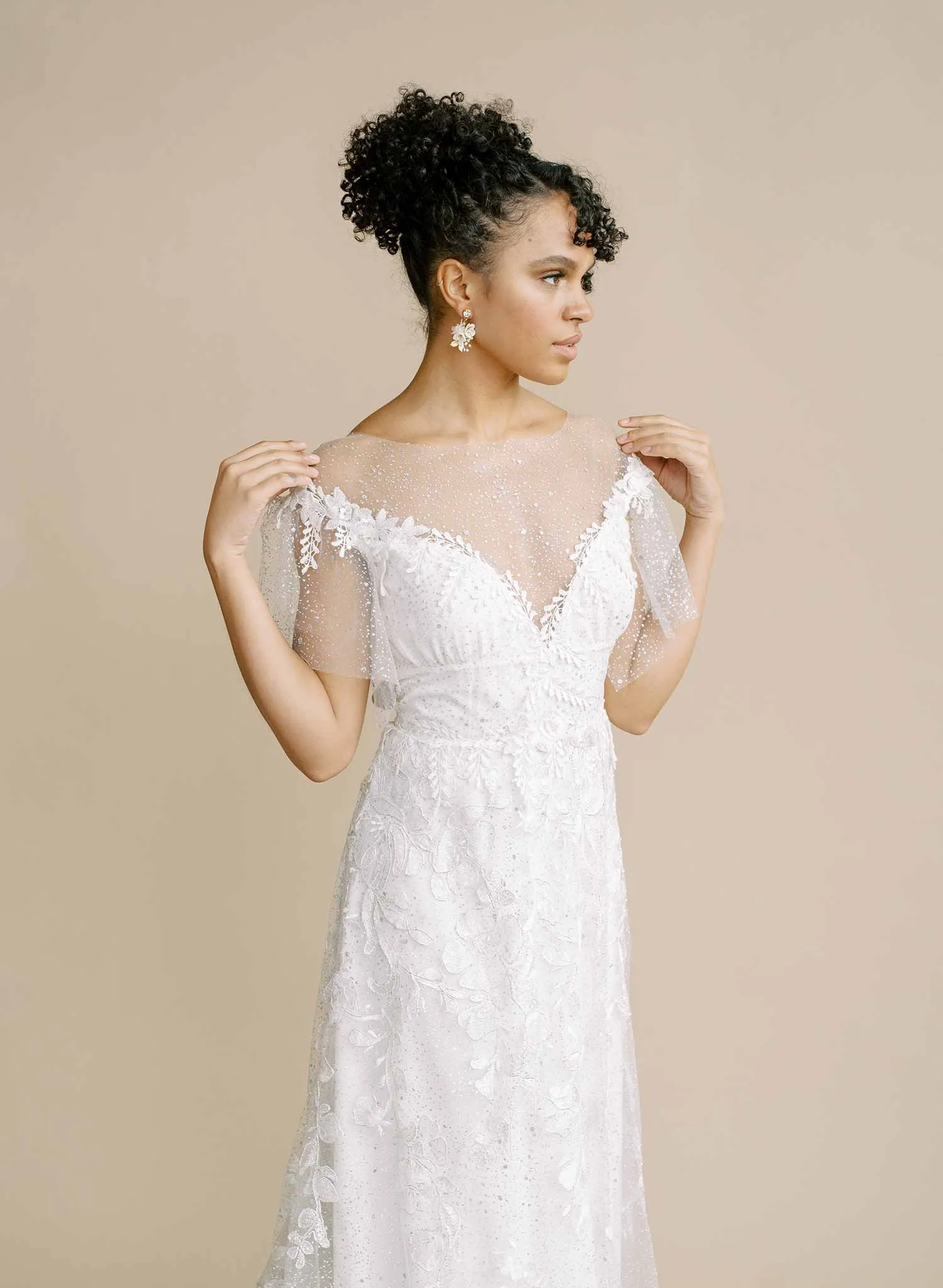 Petite floral and crystal bridal earrings - Style #2100
