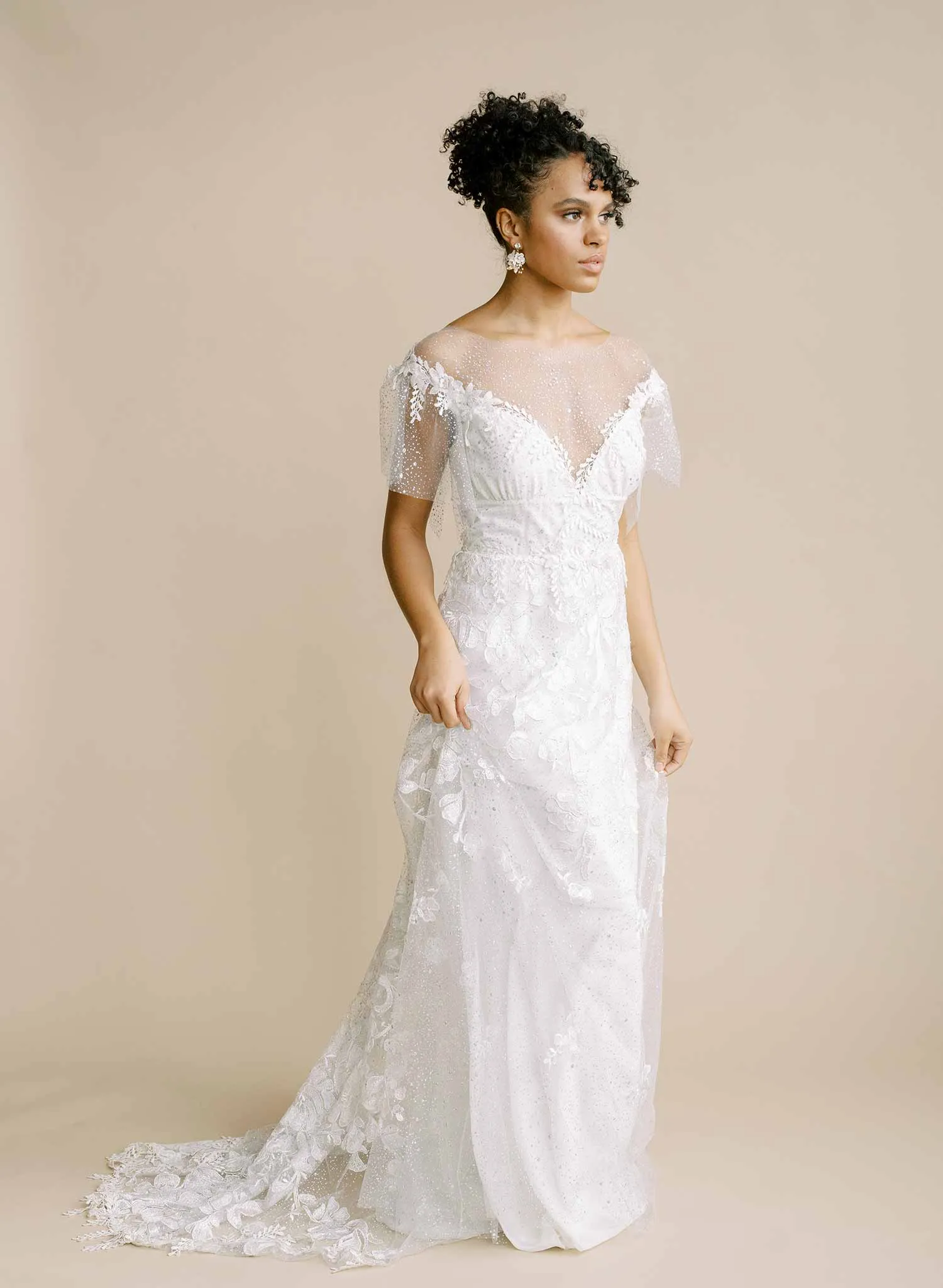 Petite floral and crystal bridal earrings - Style #2100