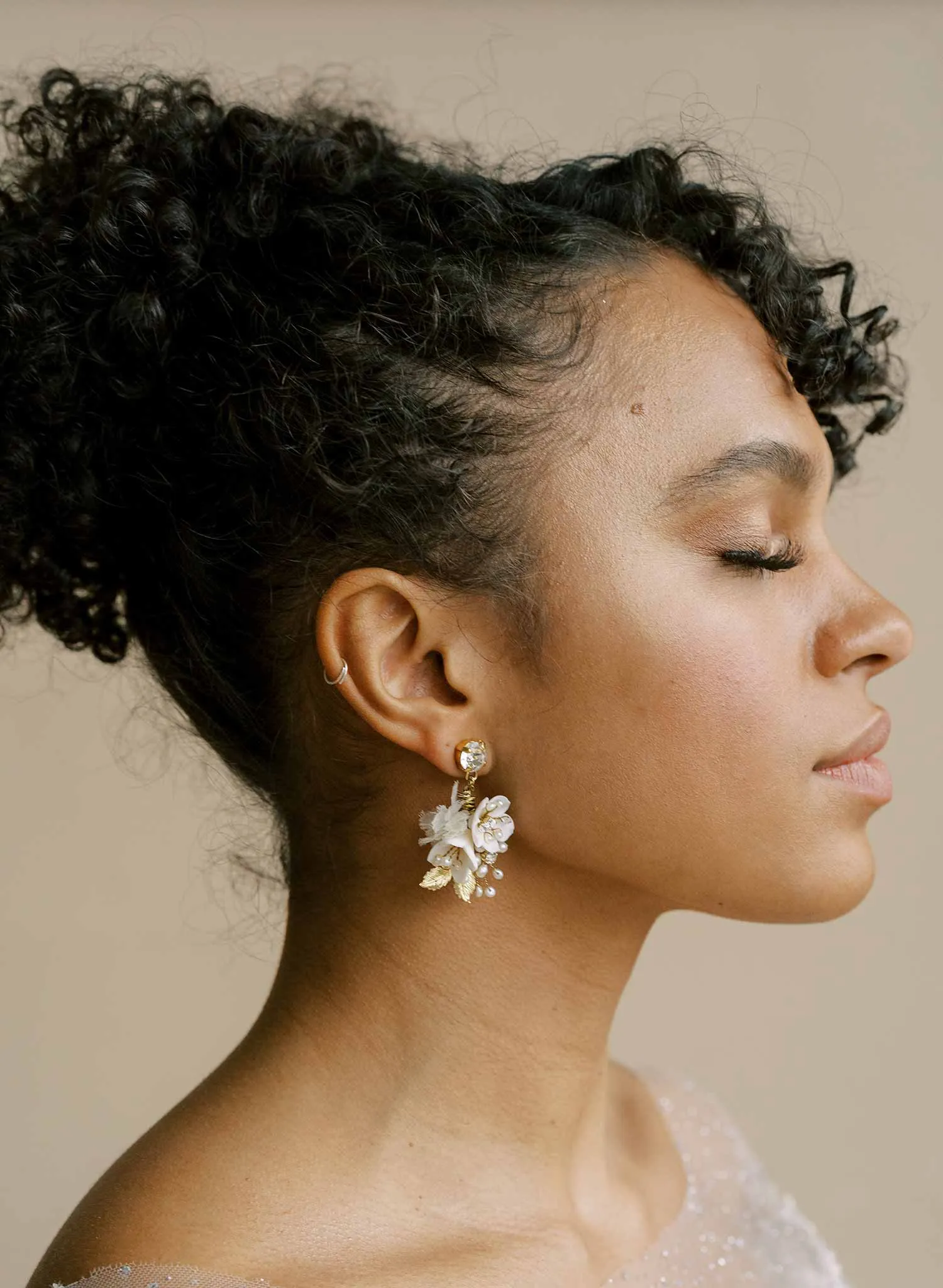 Petite floral and crystal bridal earrings - Style #2100