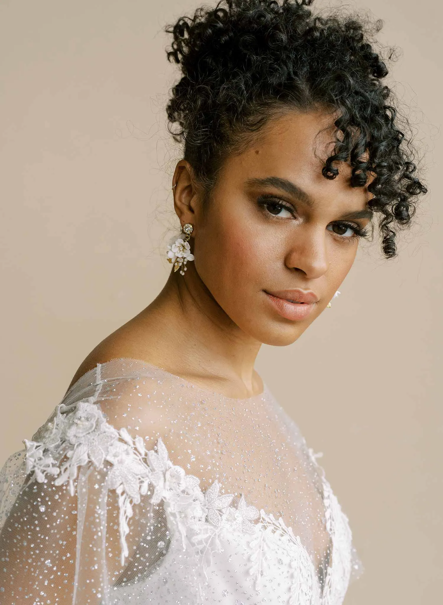Petite floral and crystal bridal earrings - Style #2100
