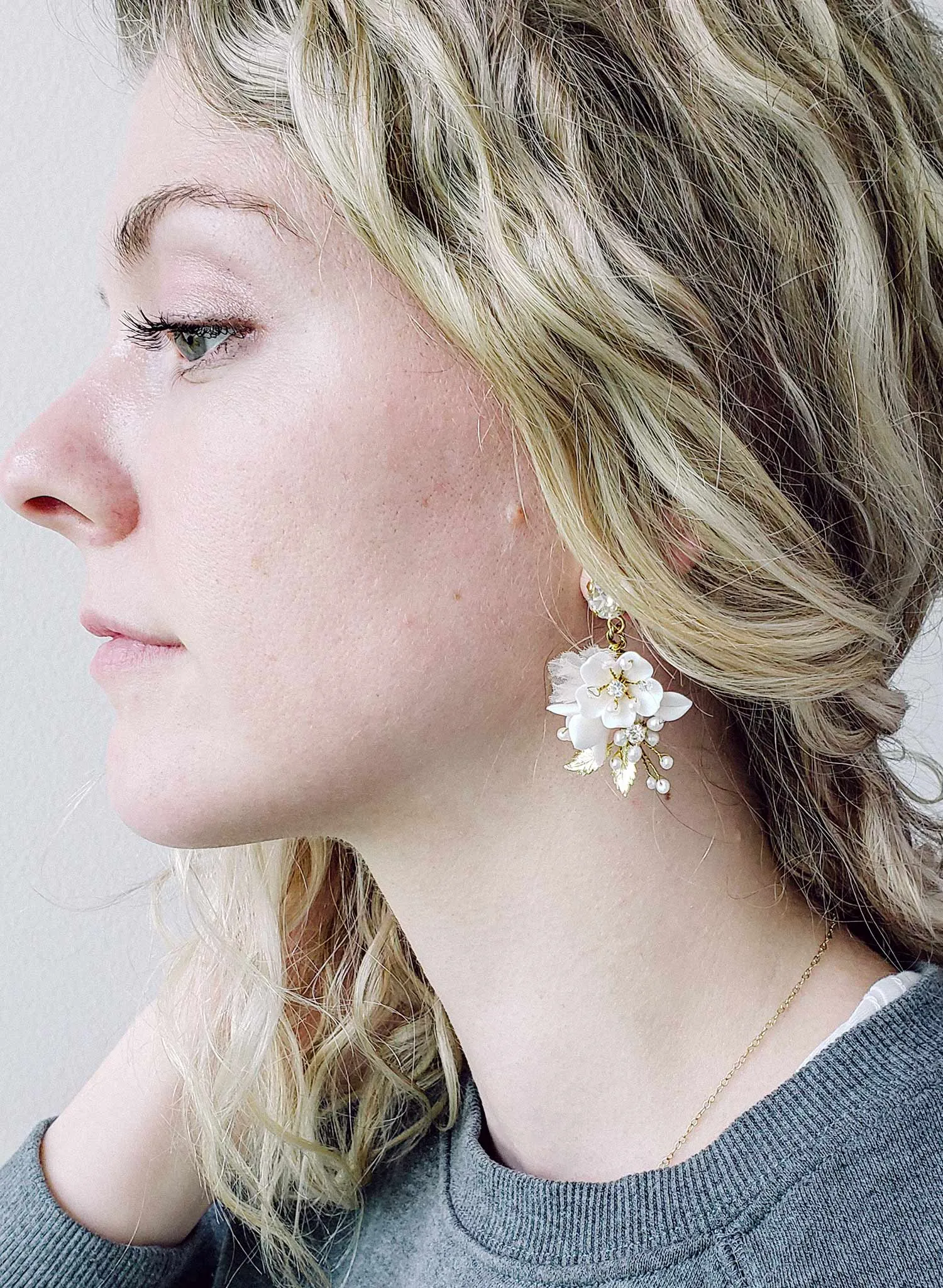 Petite floral and crystal bridal earrings - Style #2100