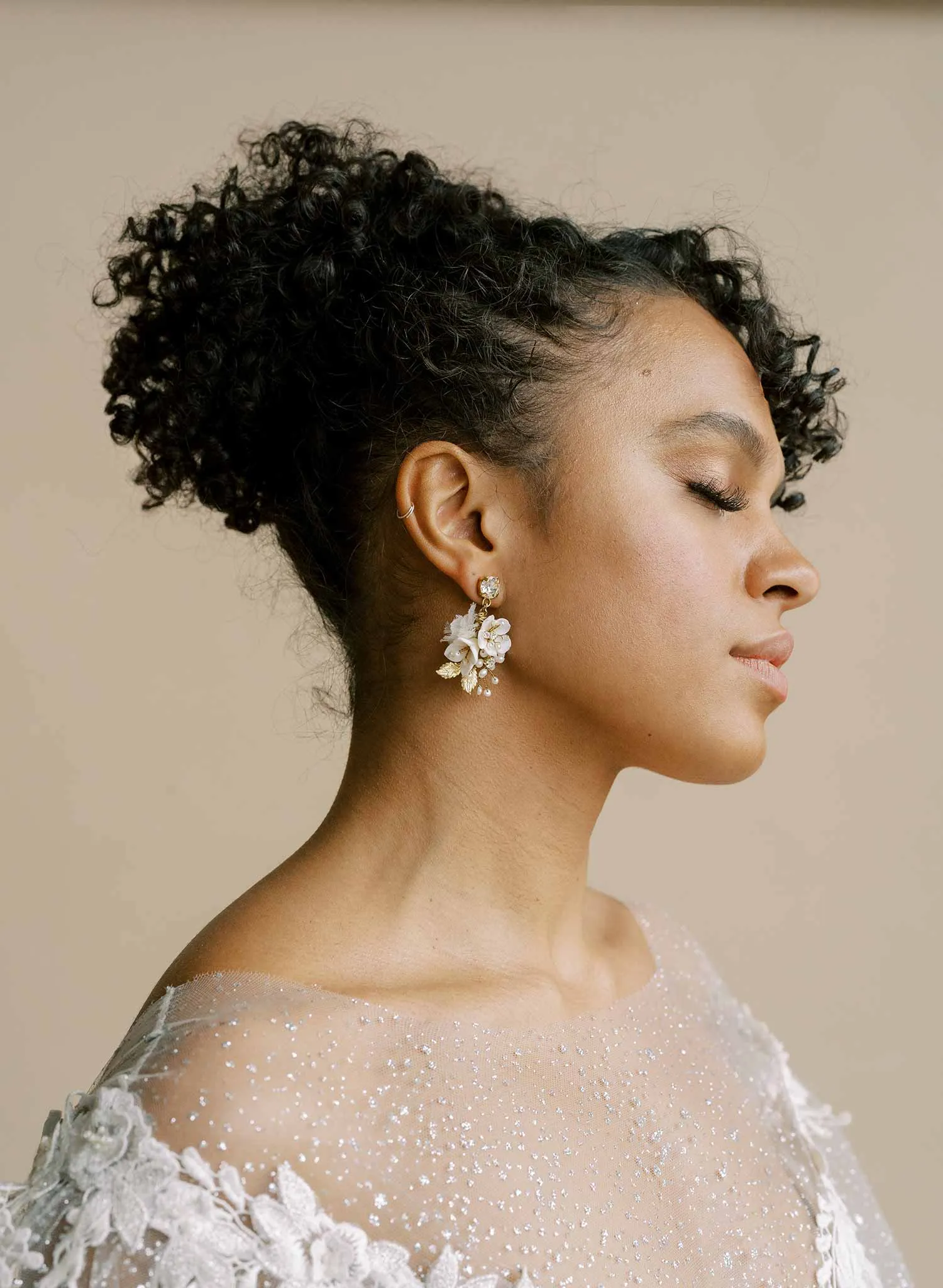 Petite floral and crystal bridal earrings - Style #2100