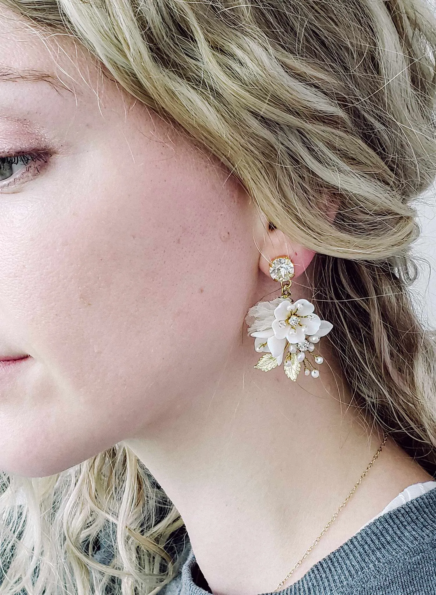Petite floral and crystal bridal earrings - Style #2100