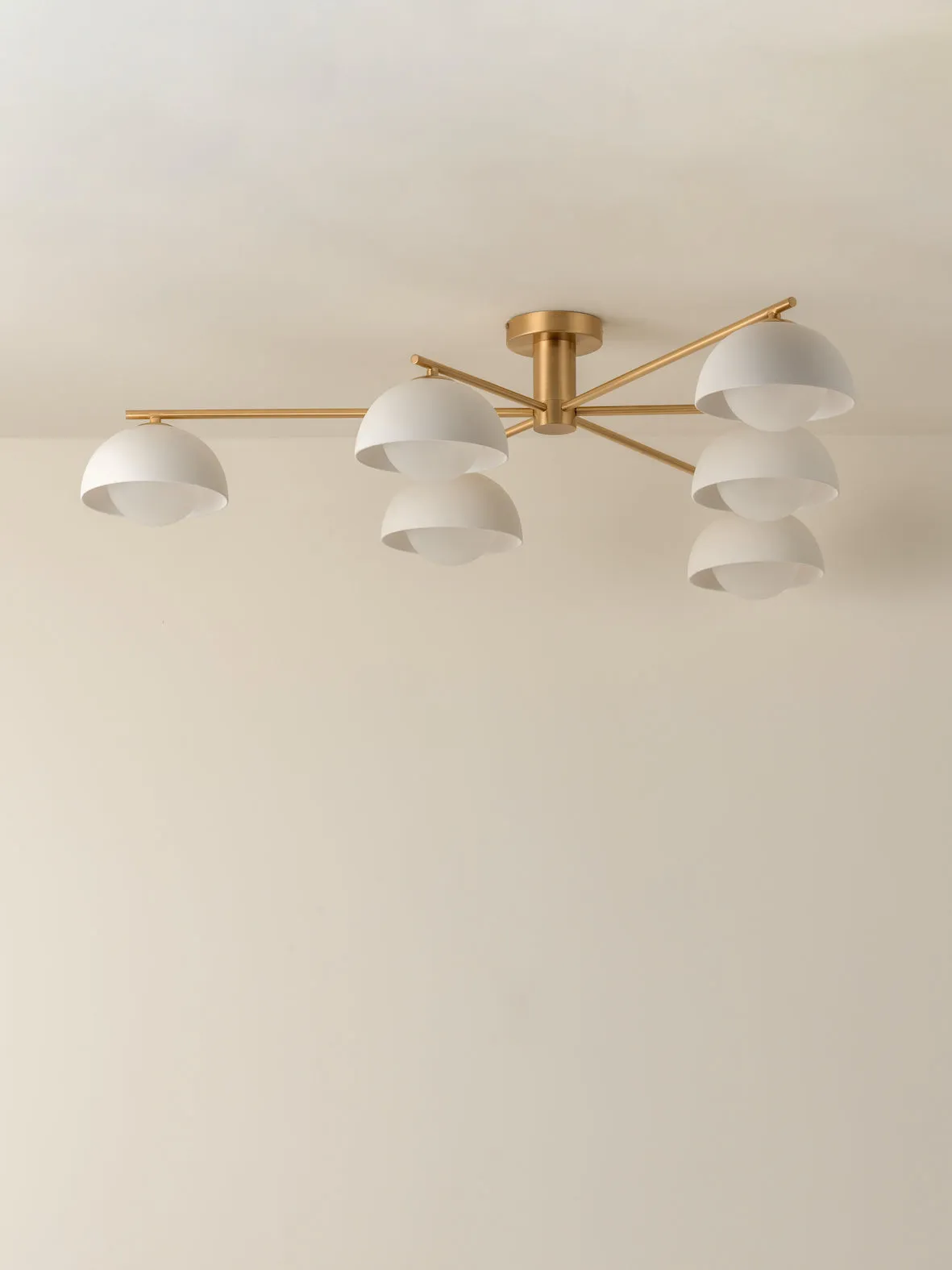 Porsa - 6 light brushed brass and warm white porcelain flush