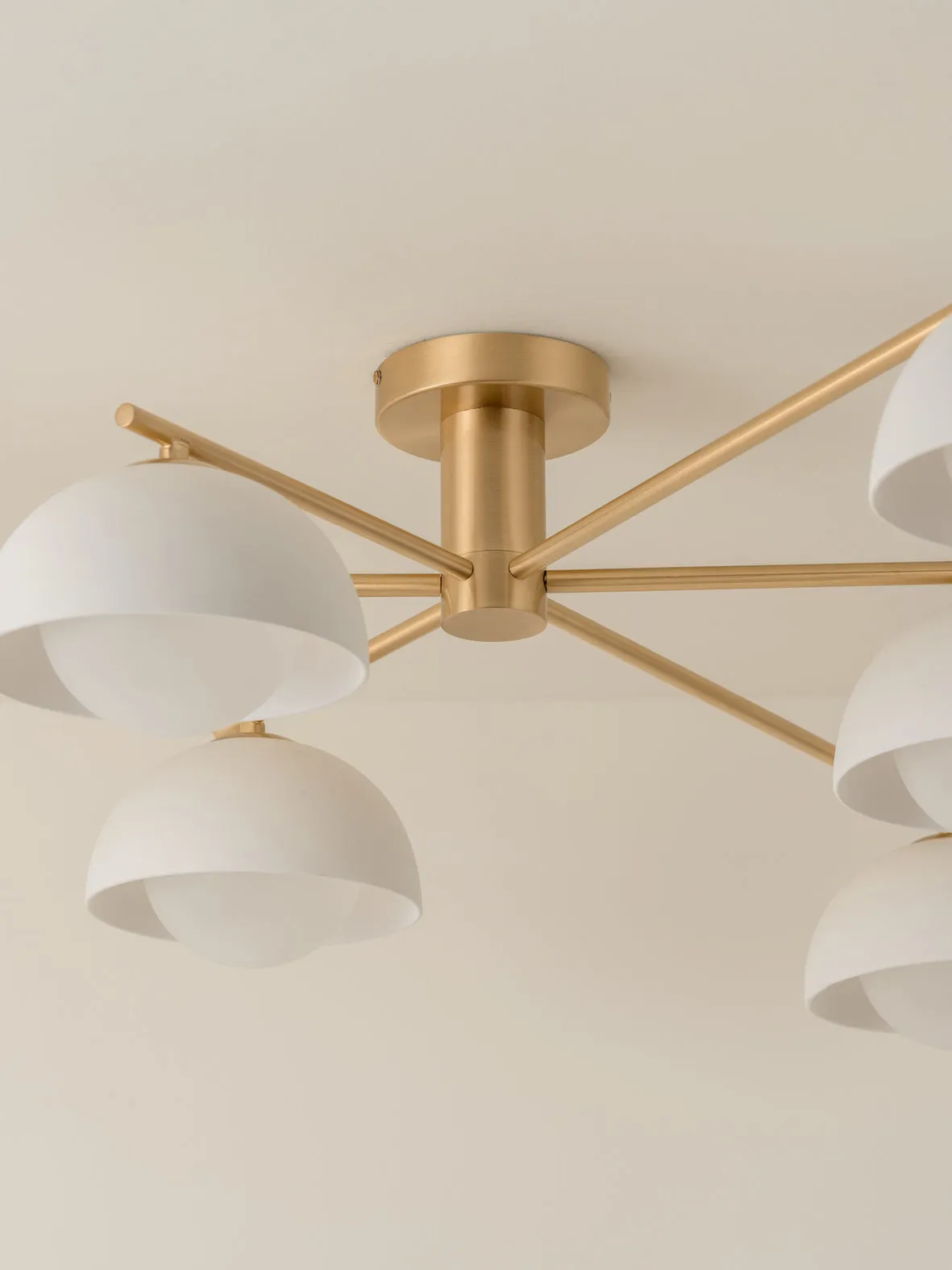 Porsa - 6 light brushed brass and warm white porcelain flush