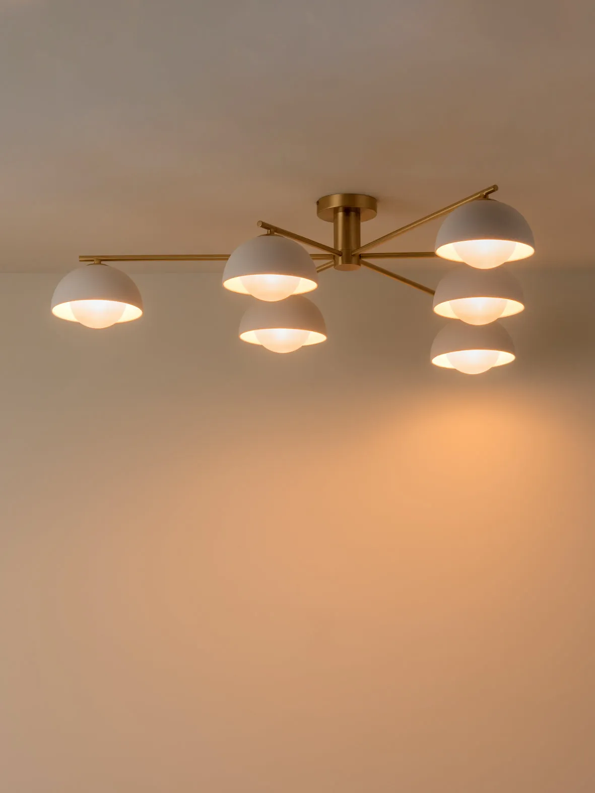 Porsa - 6 light brushed brass and warm white porcelain flush