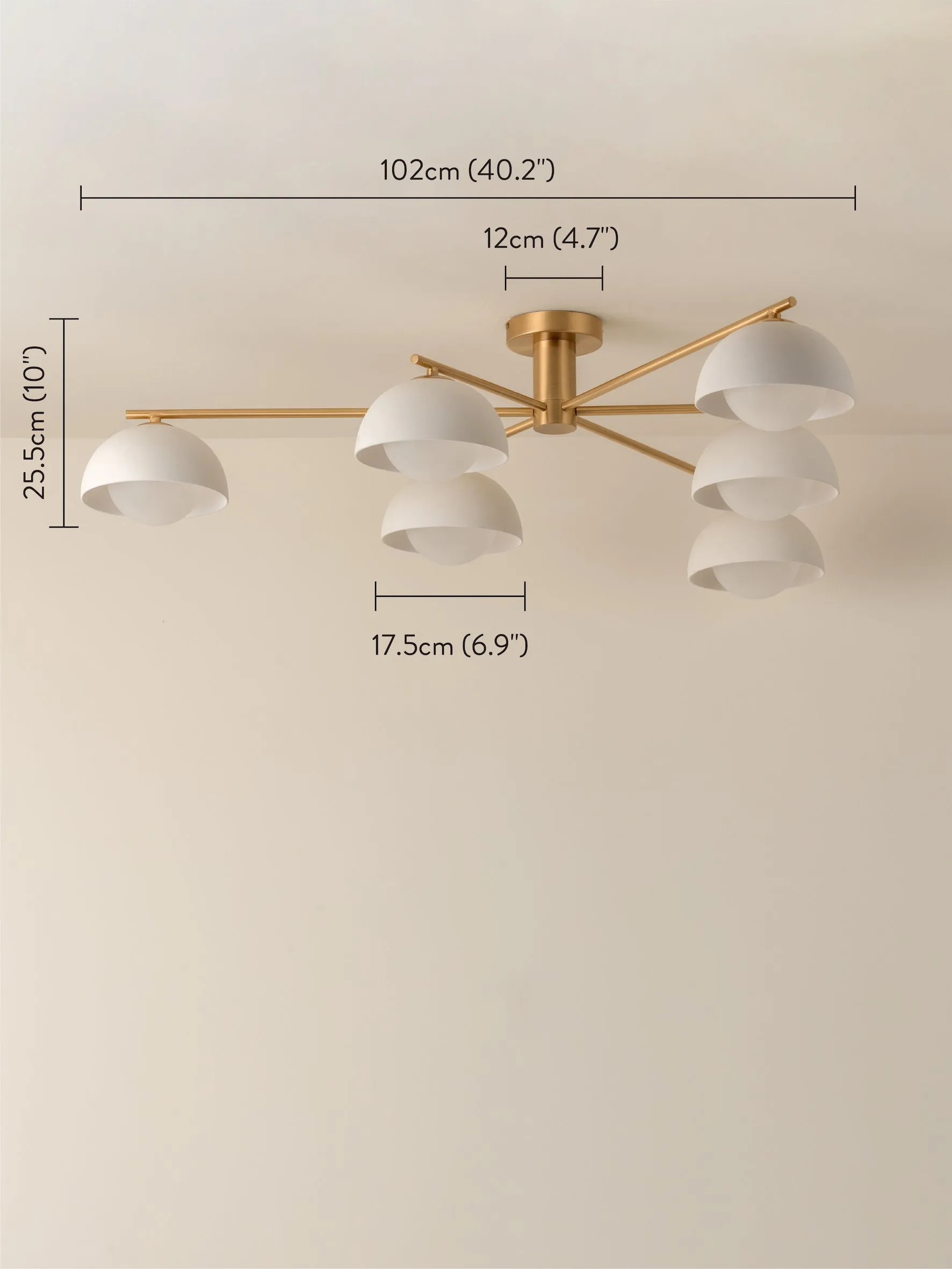 Porsa - 6 light brushed brass and warm white porcelain flush