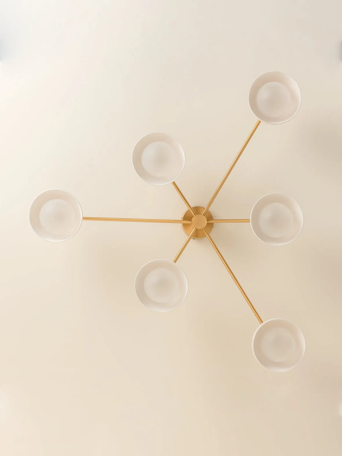 Porsa - 6 light brushed brass and warm white porcelain flush