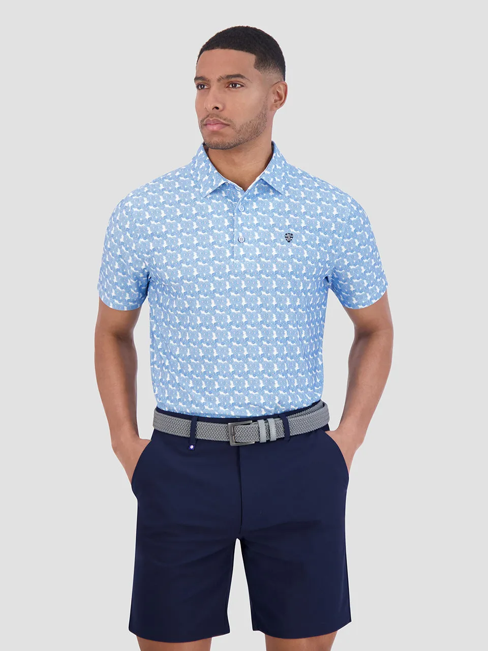 Psychedelic Helmet Tech Jersey Sports Fit Polo - Blue