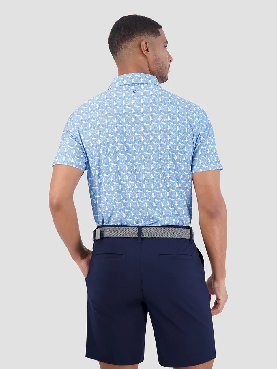 Psychedelic Helmet Tech Jersey Sports Fit Polo - Blue