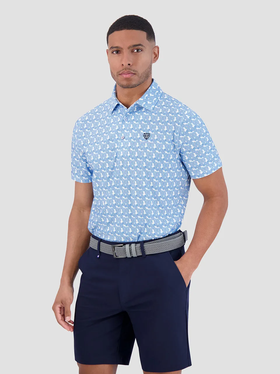 Psychedelic Helmet Tech Jersey Sports Fit Polo - Blue