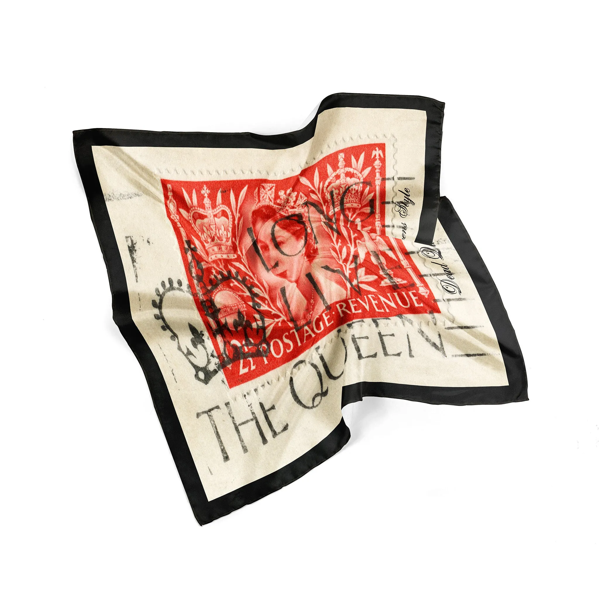 Queen Elizabeth II Red Stamp Silk Square Scarf