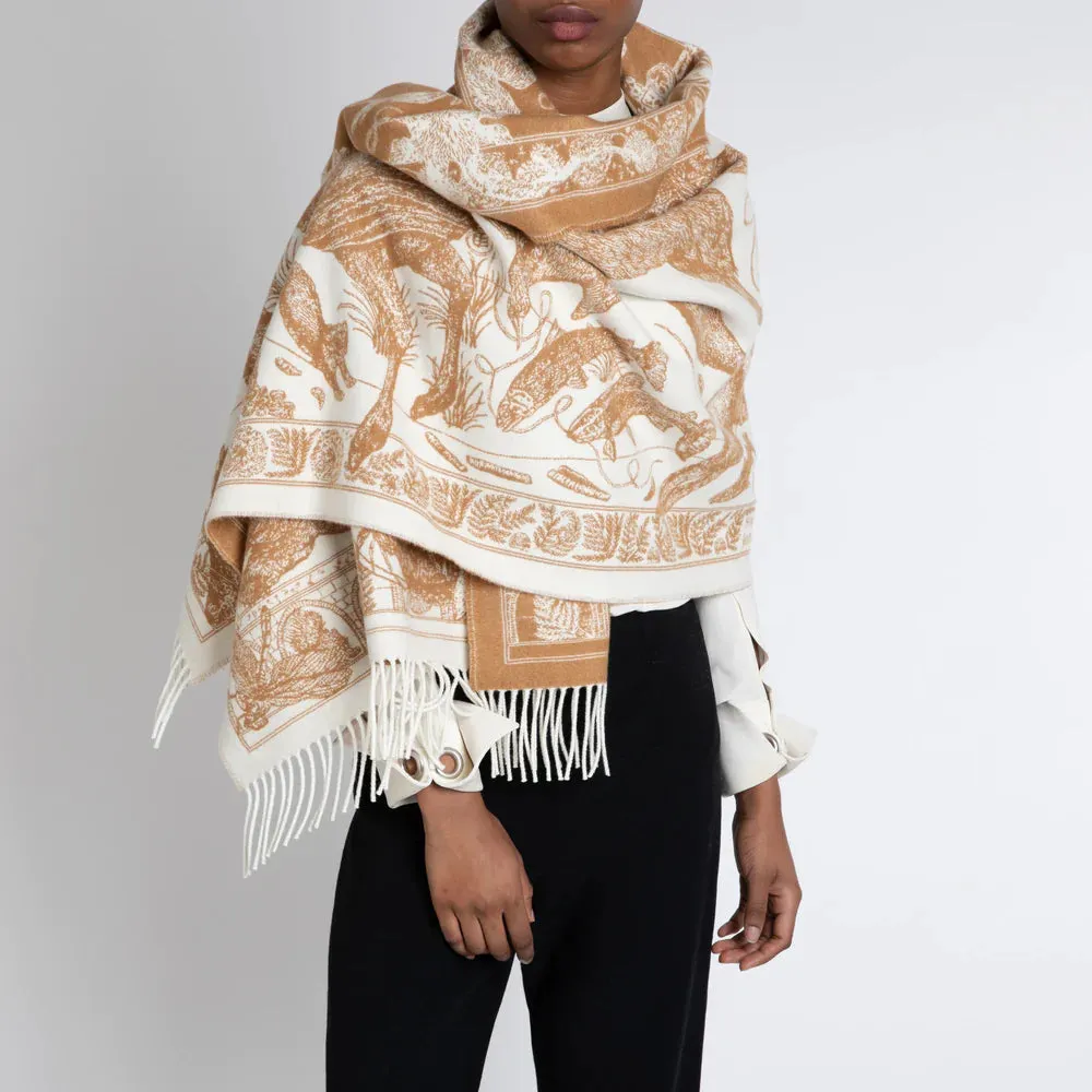 Sabina Savage/Johnston's of Elgin Caramel/Cream Jacquard Blanket Stole