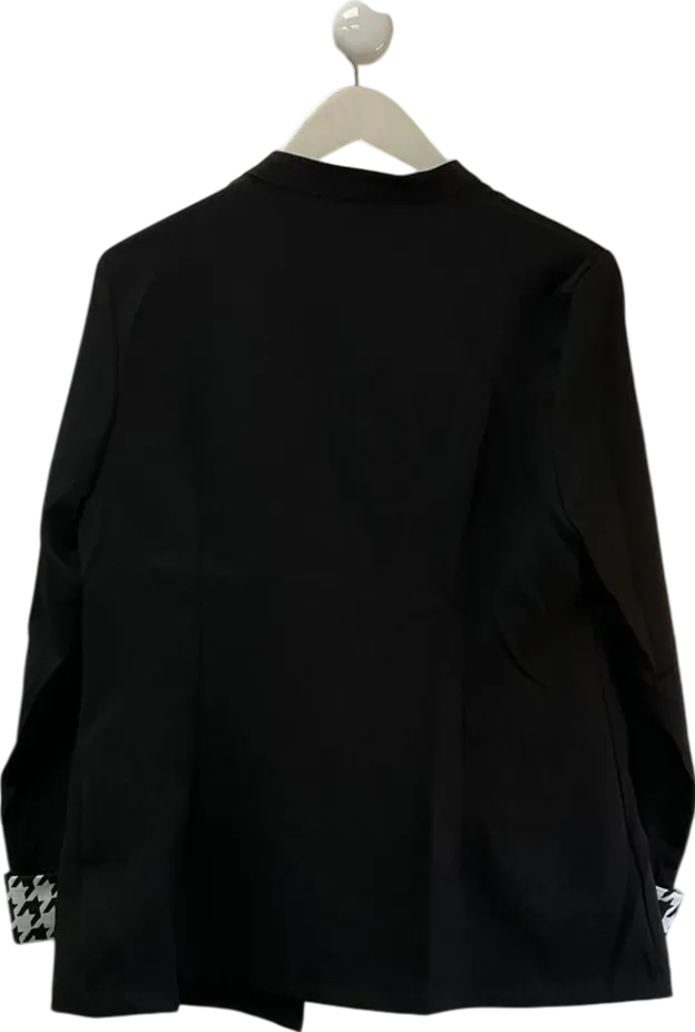 SHEIN Black Button-up Jacket With Houndstooth Patterned Cuffs UK L
