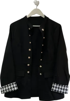 SHEIN Black Button-up Jacket With Houndstooth Patterned Cuffs UK L