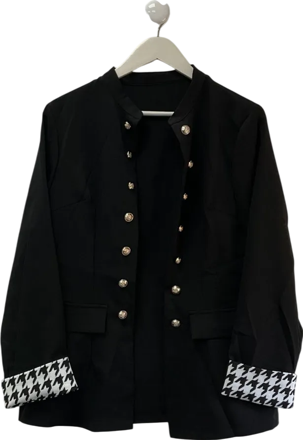 SHEIN Black Button-up Jacket With Houndstooth Patterned Cuffs UK L