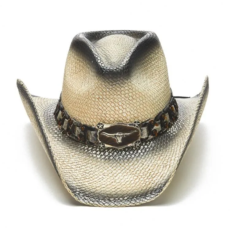Stampede Western Straw Cowboy Hat - The Black and White Classic