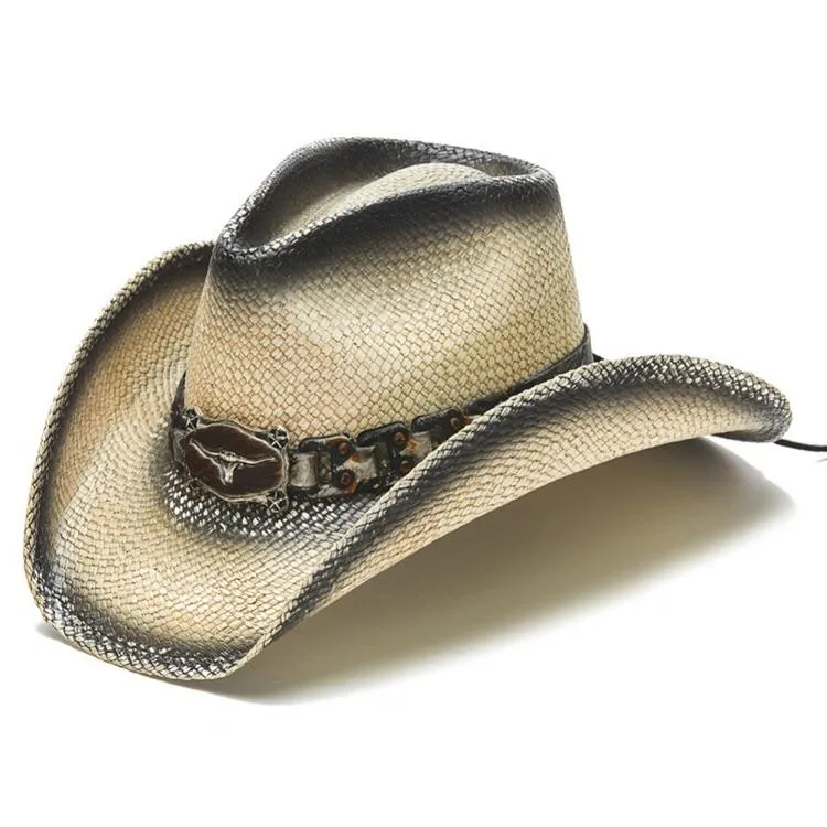 Stampede Western Straw Cowboy Hat - The Black and White Classic
