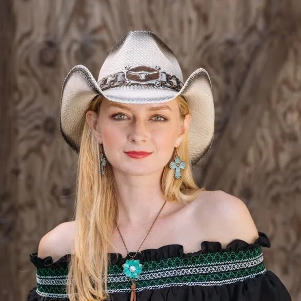 Stampede Western Straw Cowboy Hat - The Black and White Classic
