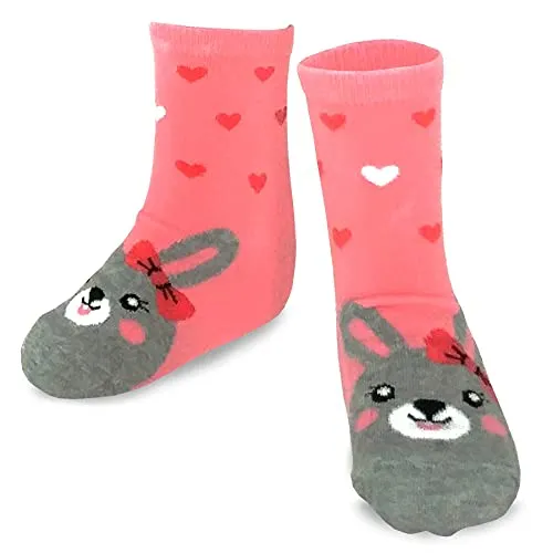 TeeHee Little Girls Cotton Crew Socks 6 Pair Pack (Animal Crew)(K2025)