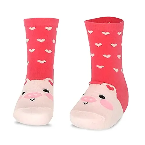 TeeHee Little Girls Cotton Crew Socks 6 Pair Pack (Animal Crew)(K2025)