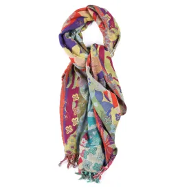Turquoise Flowers Scarf - Merino Wool