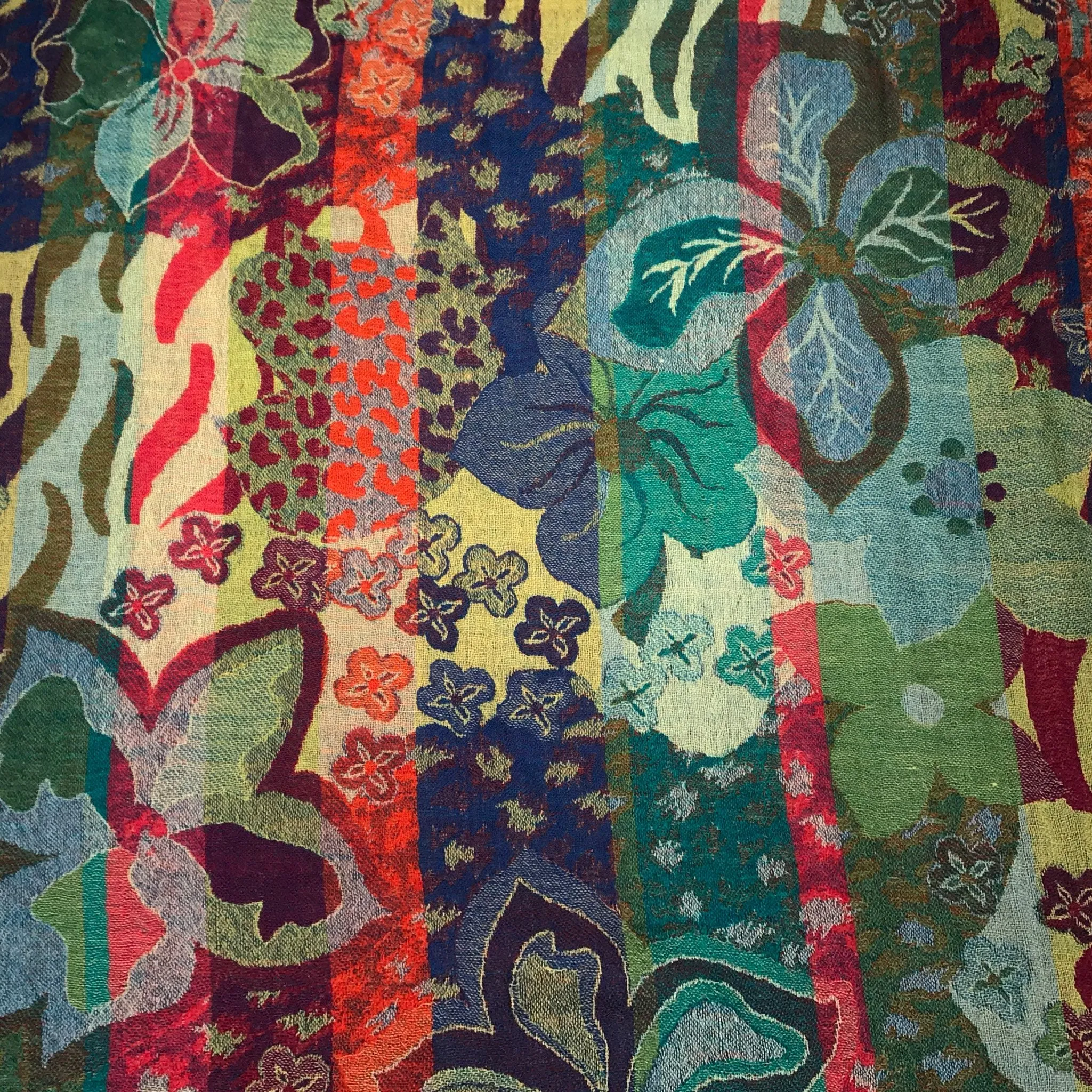 Turquoise Flowers Scarf - Merino Wool