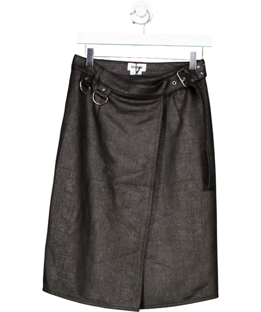 Weekday Black Oda Coated Midi Skirt UK 6